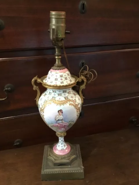 Rare Antique Handpainted Large Sevres Bronze Sifned Urn Lamp Increadable Nr