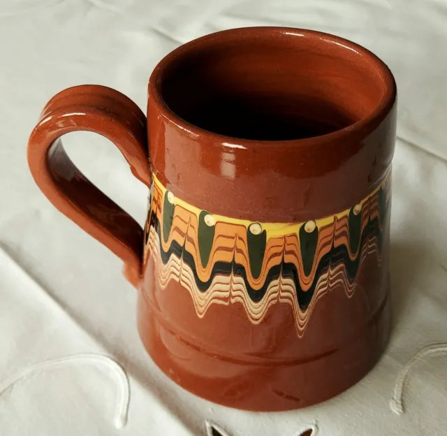 Keramik Krug Tasse Bulgarien Volkskunst Handgefertigt Dekor Pfauenauge Vintage