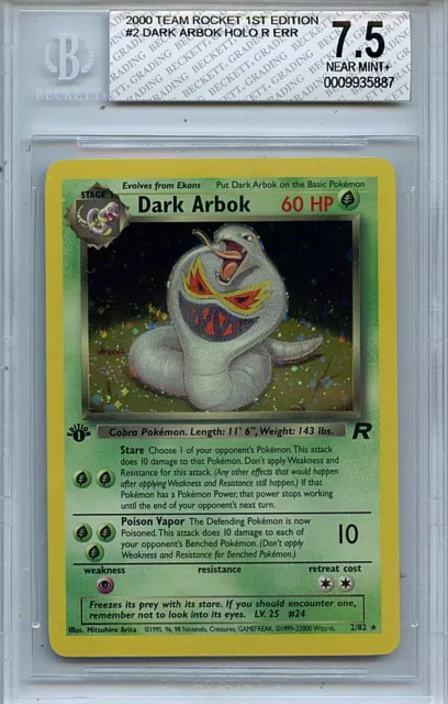 Pokemon Team Rocket Dark Arbok BGS 7.5 Near Mint 1st Edition Holo Card 5887