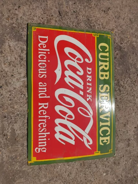 Porcelain Coca cola Curb Enamel Sign Size 16 x 24 inches