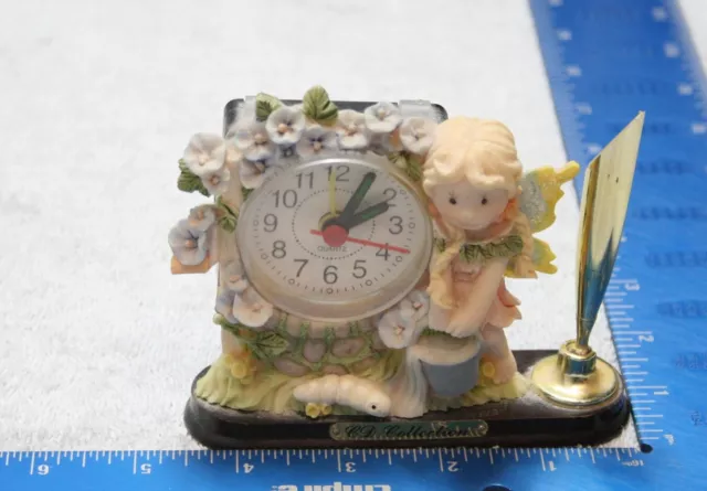 Resin Whimsical Fairy Desktop Clock With Pen Holder