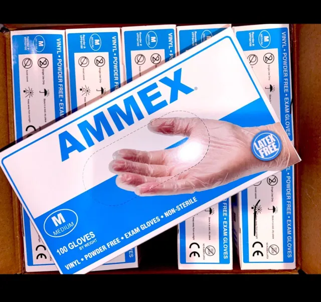 AMMEX Medical Vinyl Exam Gloves Clear/Powder-Free Box of 100 Medium