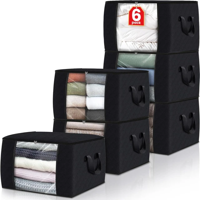 Fab Totes Organizer Pieghevoli In Tessuto – 4 Contenitori Da 60L Con Manici E Finestra, Per Armadio, Camera, Coperte, Nero - 3