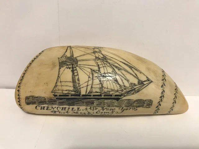 Artek Faux Sperm Whale Tooth "Chinchilla" "Tammaahmaah" Scrimshaw Resin, Reprodu