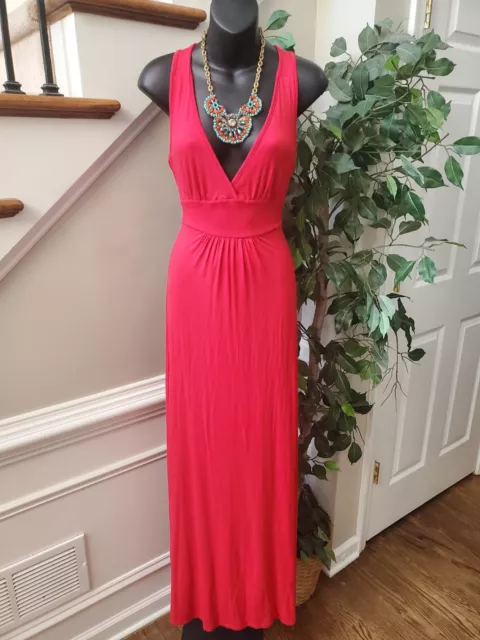 Loveappella Women's Red Rayon V-Neck Sleeveless Casual Long Maxi Dress Size XS
