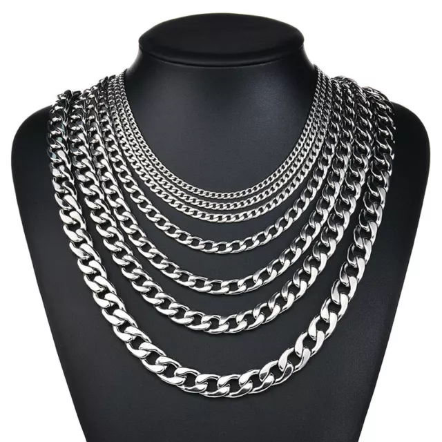 Mens Curb Chain 18" - 26" 3MM 4MM 6MM 9MM Stainless Silver Plated Cuban Necklace