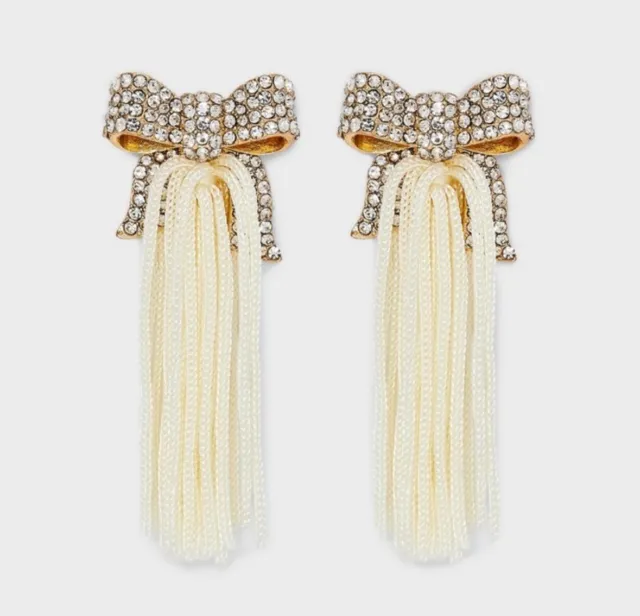 SUGARFIX by Baublebar Ivory Bow and Tassel Statement Earrings
