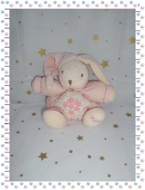 ⑩ - Doudou Peluche Lapin Lilirose Rose Blanc Fleur Liberty  Grelot  Kaloo