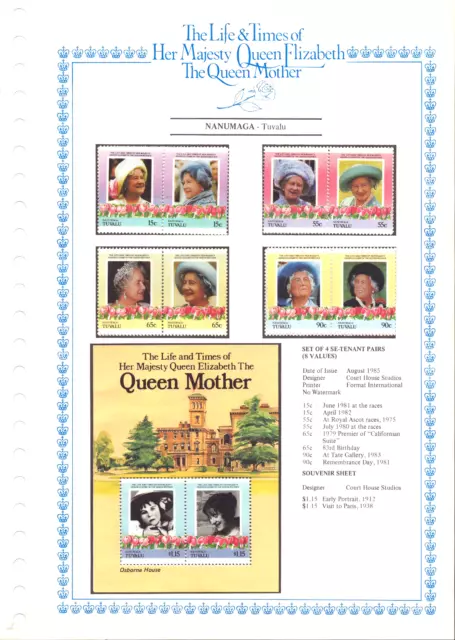 Nanumaga Tuvalu - Set Of 8 Stamps On Card - Queen Mother - Format - 1985