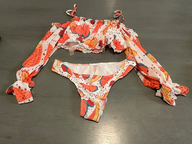 FRUIT SLICES  whtie ROMWE     two  piece swimsuit bikini size medium