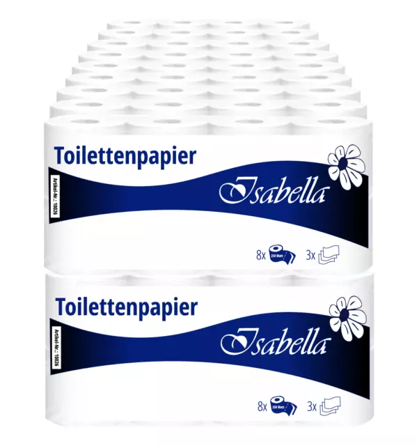 144 Rollen Toilettenpapier Klopapier 3 lagig 250 Blatt/Rolle weiß, extra weich