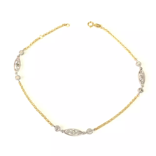 14K Jaune Et or Blanc Breloque Déguisement Bracelet de Cheville, 25.4cm