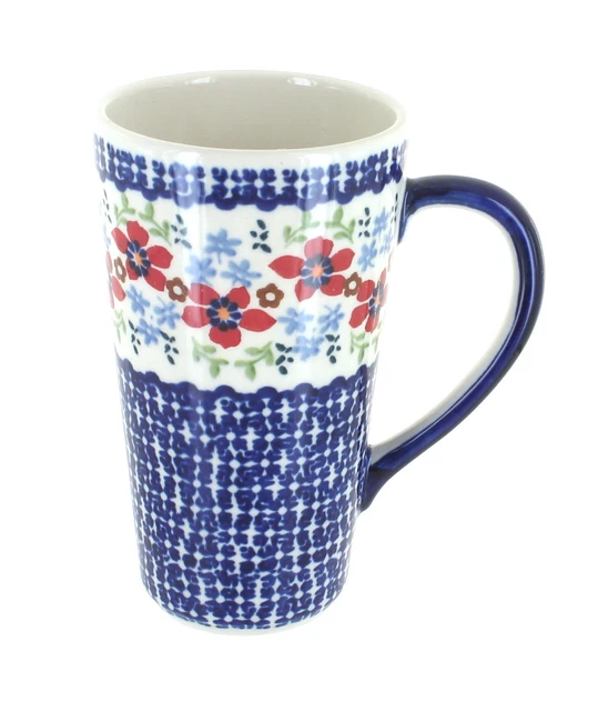 Blue Rose Polish Pottery Red Poppy Large Coffee Mug