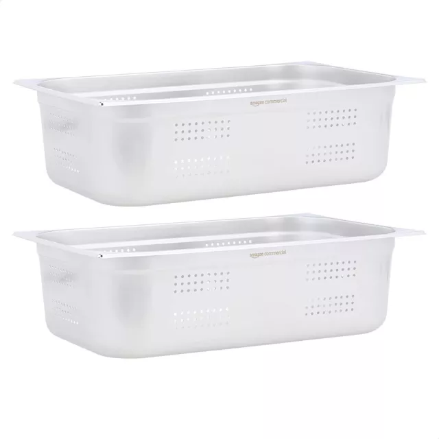 2X Commercial Hotel Stainless Steel Perforated Pans With Lids (15Cm Deep)