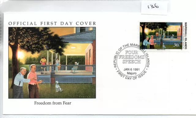 Marshall Is. (136) FDC- World War 11 - 50 yrs on - 1991 Freedom from Fear