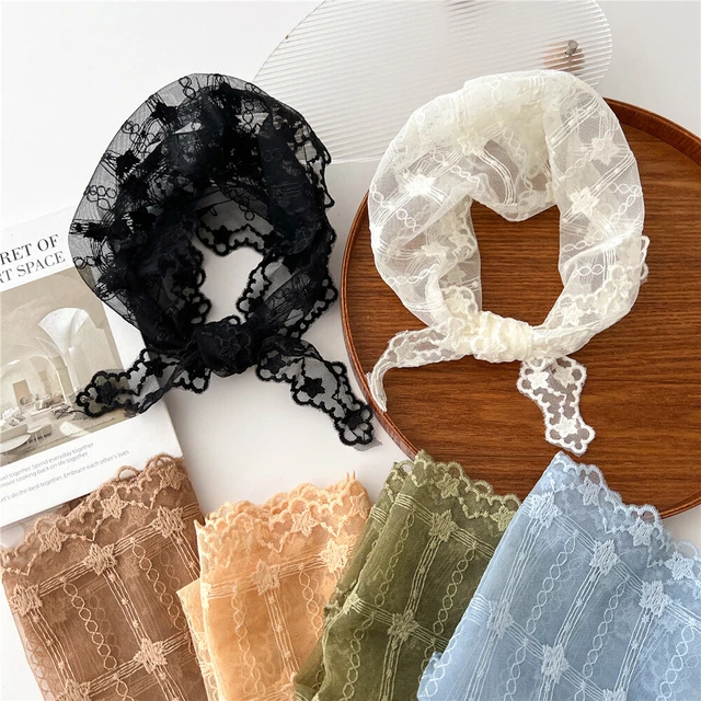 Embroidered Wrap Shawl Stars Flower Small Scarf Lace Triangle Hair Scarf Soft