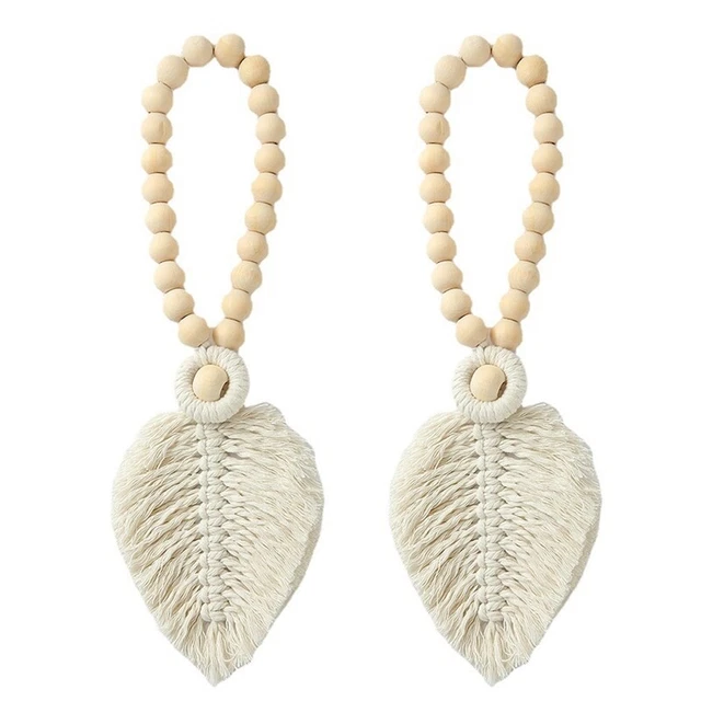 Boho Woven Curtain Ties 2 Pcs Curtain Tiebacks Holder Leaf Macrame Tassel8009