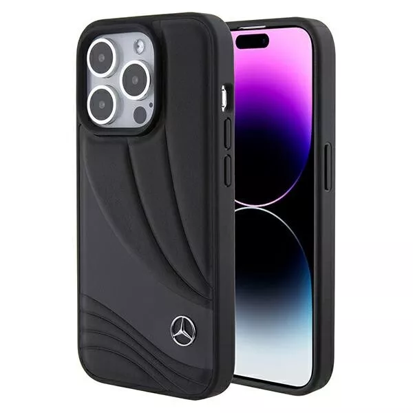 Mercedes Hülle für iPhone 15 Pro Max 6.7"schwarz hardcase Leder Wave Patern