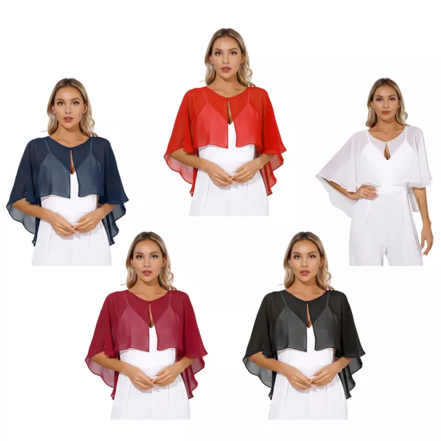 Womens Capelets One-Button Capes Chiffon Shawls Rear High-Low Shrug Split Front