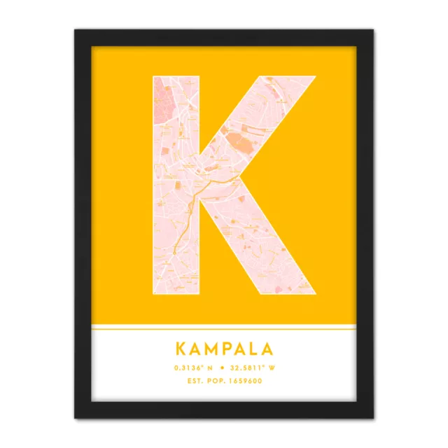 Kampala Uganda City Map Typography Framed Wall Art Print 18x24 In