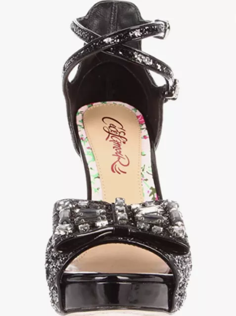 NWT Cece L'amour KLOEY Sparkle Glitter Platform Heels Black Big Bow Jewels 6.5 2