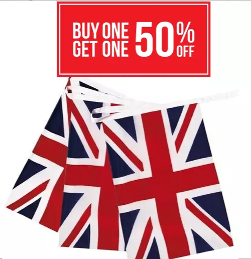 80th D-Day 6th June 10 Metre 33ft Union Jack 28 x 9x6 Fabric Flag Bunting