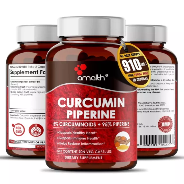 Extracto de curcumina de cúrcuma, 95 % de piperina, pimienta negra, 500 mg,...