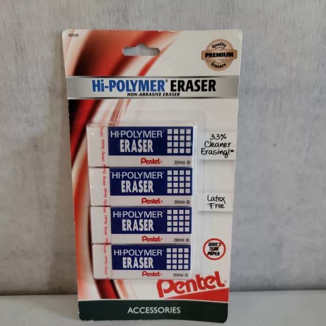 Brand NEW Pentel Hi-Polymer ZEH10 Non-Abrasive White Eraser 4-PACK