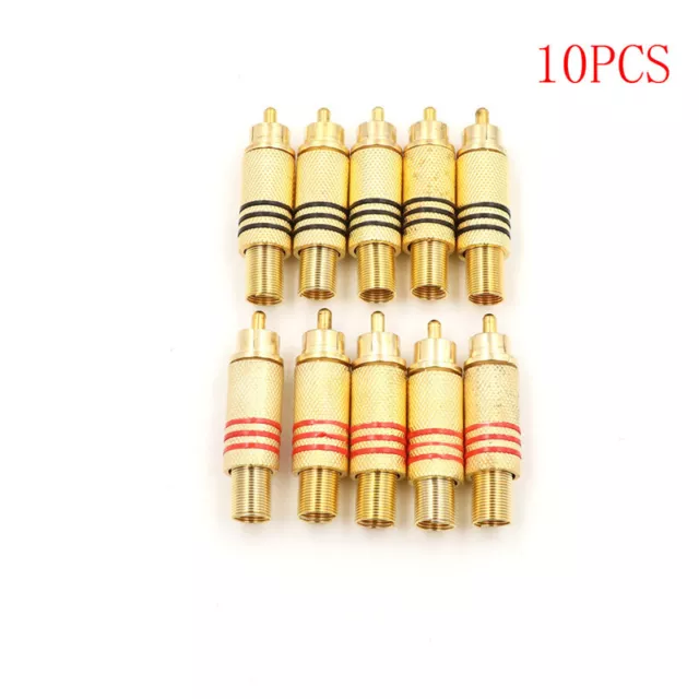 10x Conector RCA Enchufe Macho Audio Vedio Soldadura Dorado Rojo Negro BF SN❤