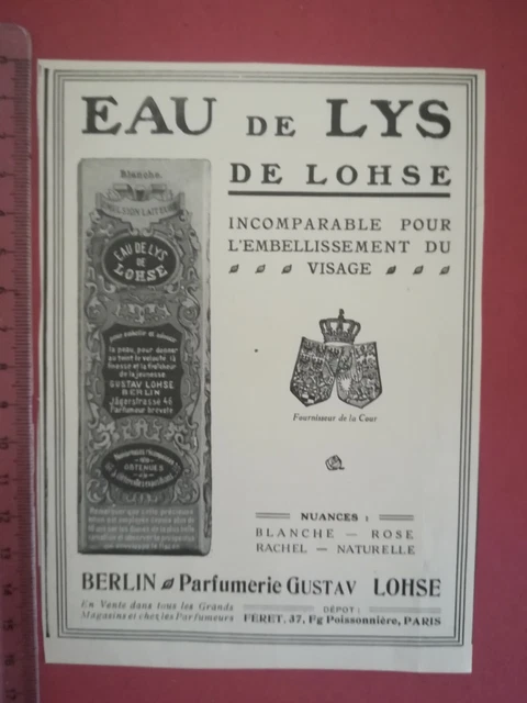 PUBLICITE ANCIENNE - PUB ADVERT illustration années 20 beauté eau de lys Lhose