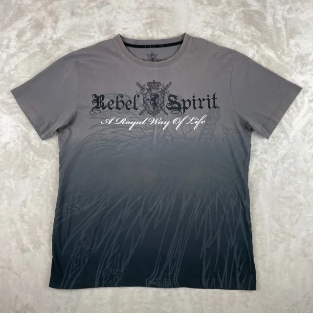 Rebel Spirit T Shirt Men 2XL Gradient Grey Winged Sword Rhinestones Studs SS