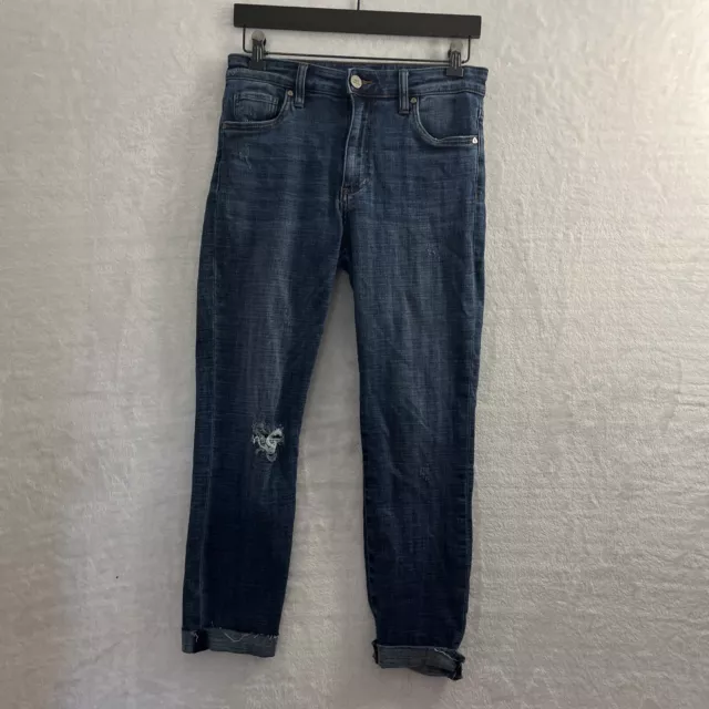 Kut From The Kloth High Rise Ankle Jeans Womans 4 Solid Blue Straight Zip Button