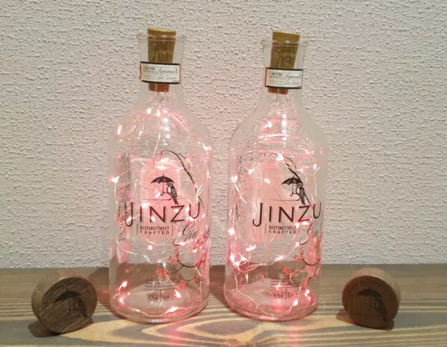 2 x JINZU GIN BOTTLES, WITH RED LED STRING LIGHTS, OTHER COLOURS AVAILABLE 2