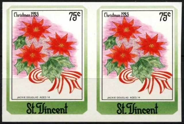 St. Vincent 1985 SG#950, 75c Christmas Flowers MNH Imperf Pair #D36419