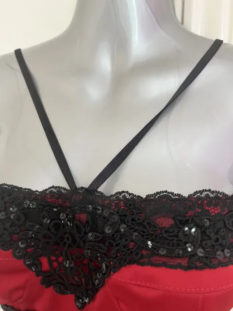 JANE NORMAN VINTAGE Y2K red black lace satin lace sequin bustier corset ...