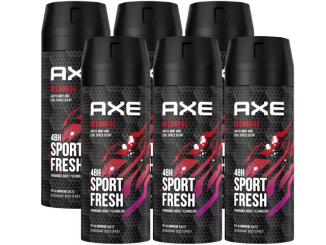 AXE Bodyspray Recharge Sport Fresh Deo Spray Deodorant ohne Aluminium 6x 150ml
