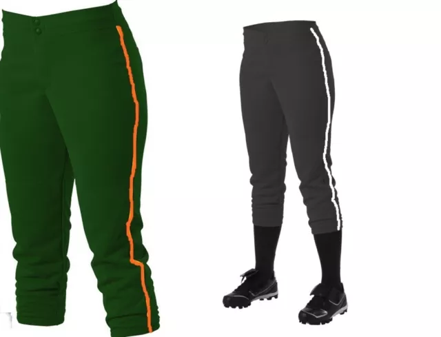 Alleson Women Fastpitch Softball Pants W/ Piping Black/White Green/Orange 605PLW