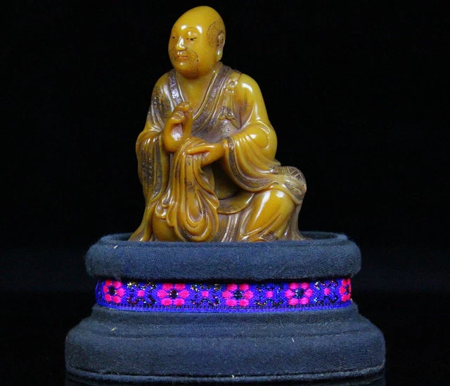 Chinese Exquisite Handmade Luohan carving Shoushan Stone Statue