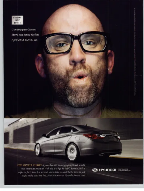 2011 Gray Hyundai Sonata Turbo Bald Hipster Dude Photo Vintage Print Ad