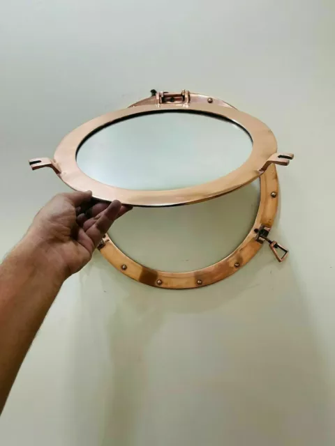 Náutico 17" Aluminio Cobre Antigüedad Hermoso Ventana Navío Portilla Espejo Déco
