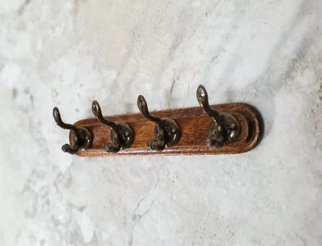 Dollhouse Coat Hooks Wall Rack Wood and Metal 1:12 Scale Miniature Antique Brass