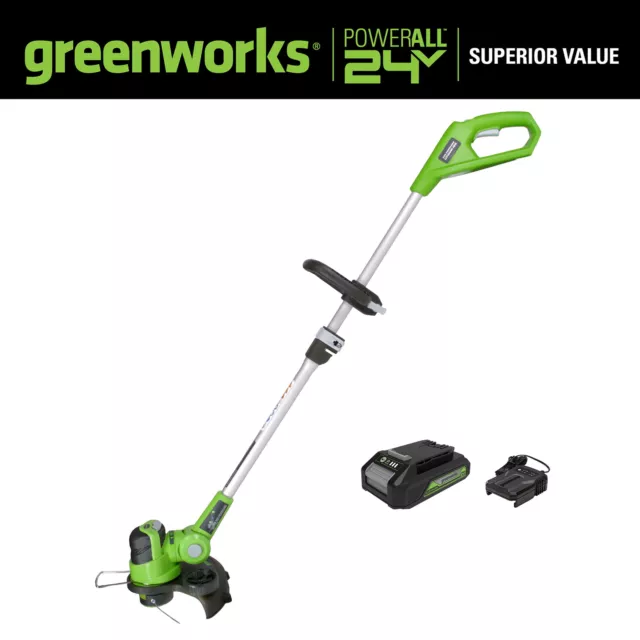 Greenworks 24V 12inch Cordless String Trimmer/Edger w/ 2.0Ah Battery and Charger