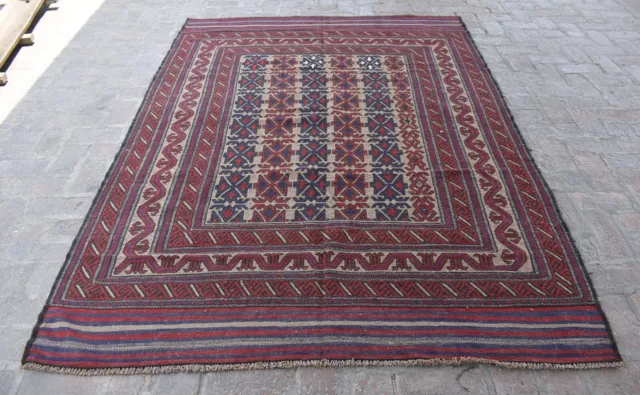 6'1 x 8'11 Handmade afghan tribal maldari wool area kilim rug, 6x9 persian rug
