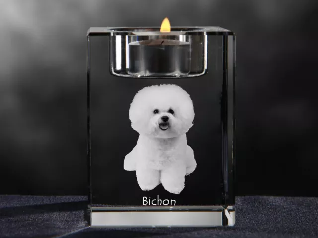 Bichon, crystal candlestick with dog, souvenir, Crystal Animals CA