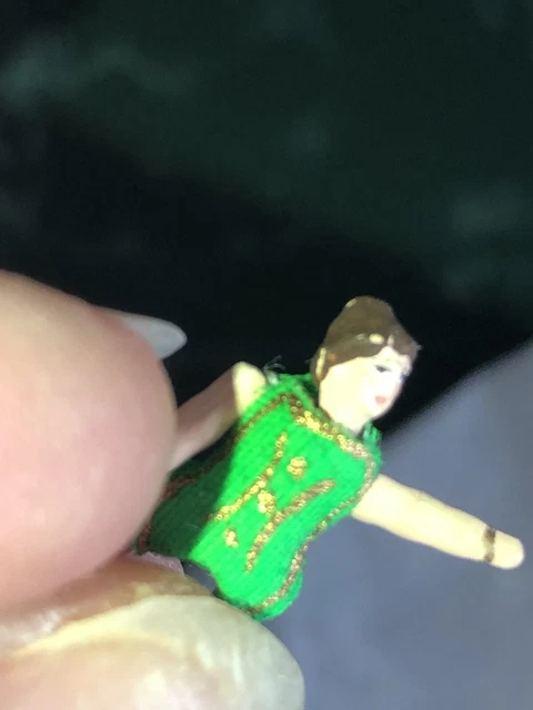 Super Tiny Miniature 1” Tall Strung Painted Metal Doll Figure Fabric Outfit 5