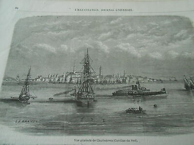 Gravure 1861 - Vue générale de Charlestown Caroline du Sud