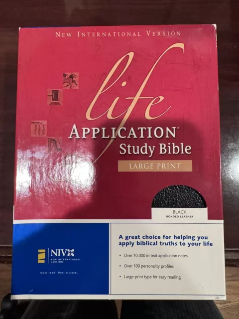 NIV, Life Application Large Print Study Bible BLACK Bonded Leather NEW