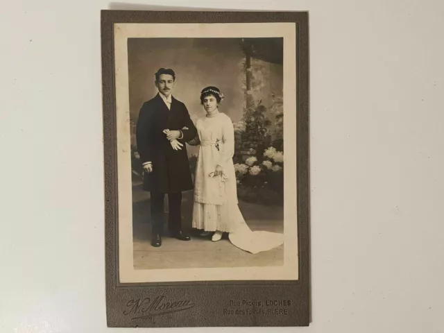 Photo Photographie ancienne de couple mariés déb 20e s 16 cm cabinet curiosité