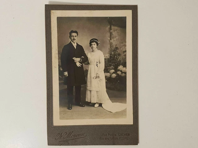 Photo Photographie ancienne de couple mariés déb 20e s 16 cm cabinet curiosité