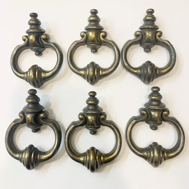 Vintage Brass Drawer Pulls Handles Ornate Gothic Antiqued Patina 4” X 3” Lot 6